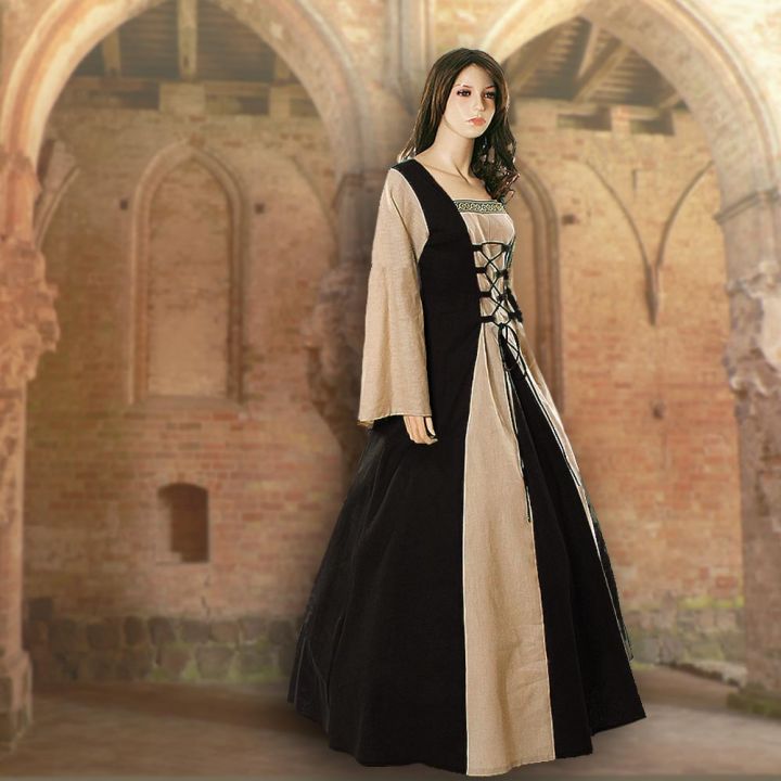 Robe médiévale Fabienne en noir et sable