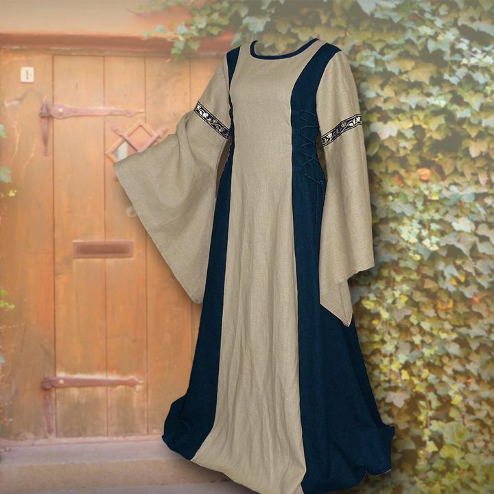 Robe médiévale Frieda en sable et marine 36 - 42