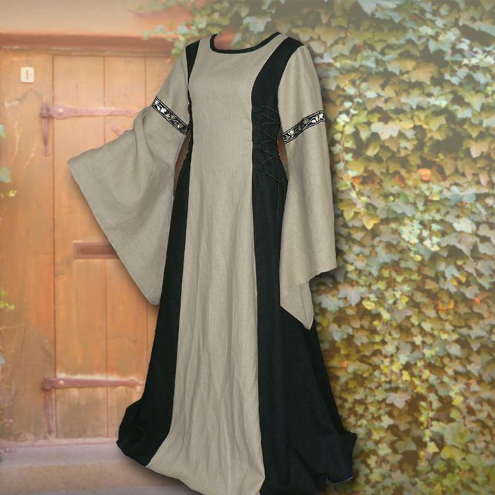 Robe médiévale Frieda en noir et sable