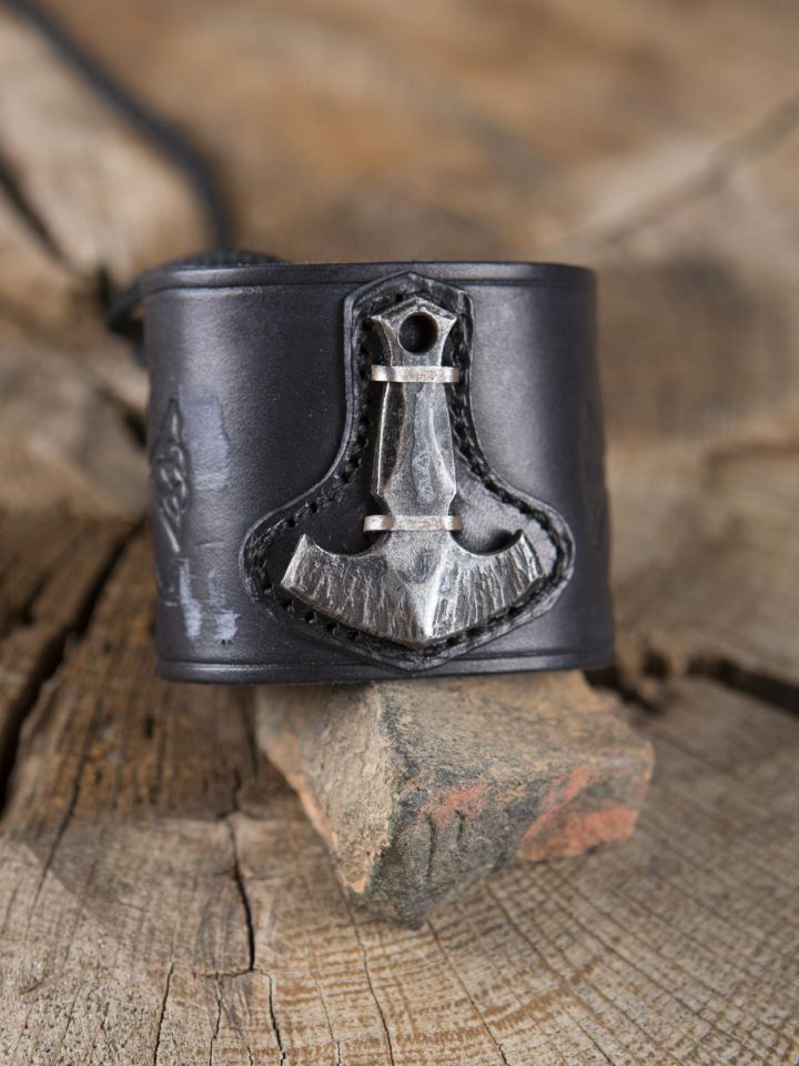 Bracelet en cuir noir Marteau de Thor