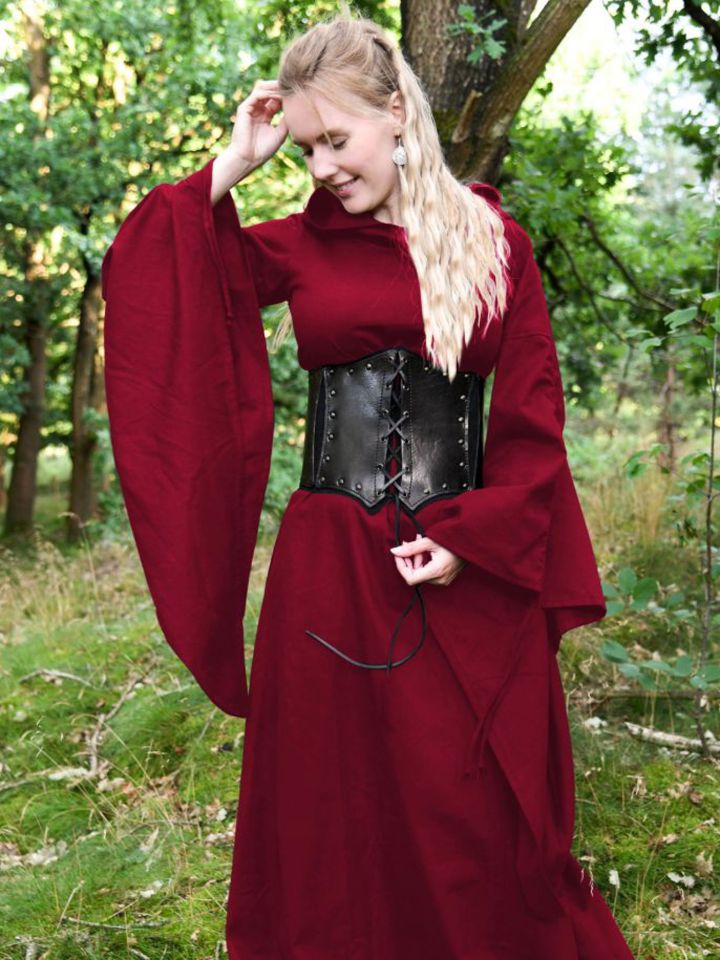 Robe médiévale Isra avec capuche, rouge
