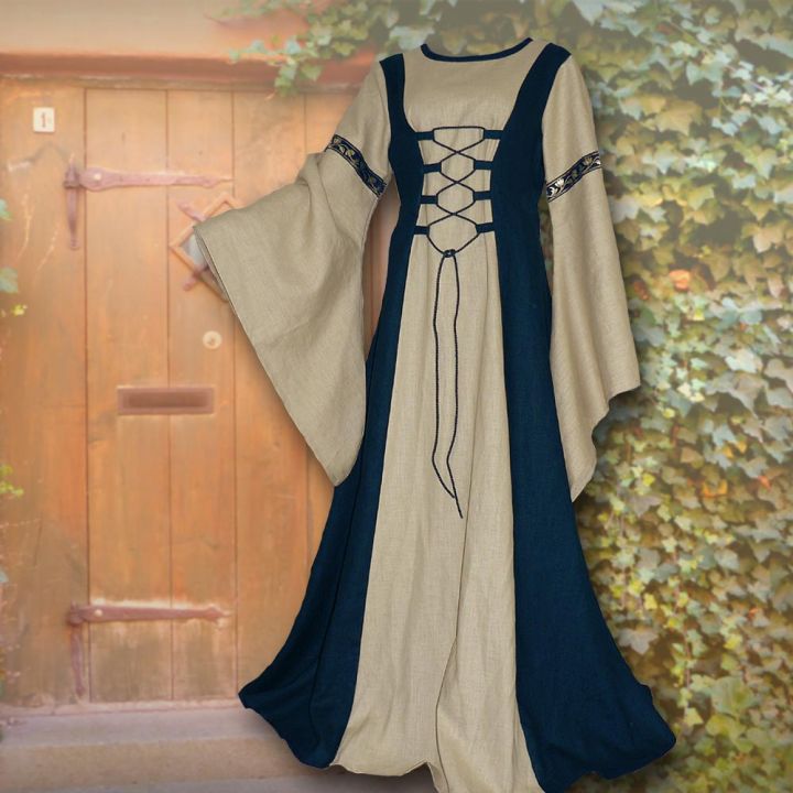 Robe médiévale Catherine bleu marine et sable 36 - 42