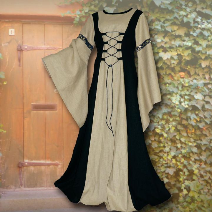 Robe médiévale Catherine sable et noir 50 - 54