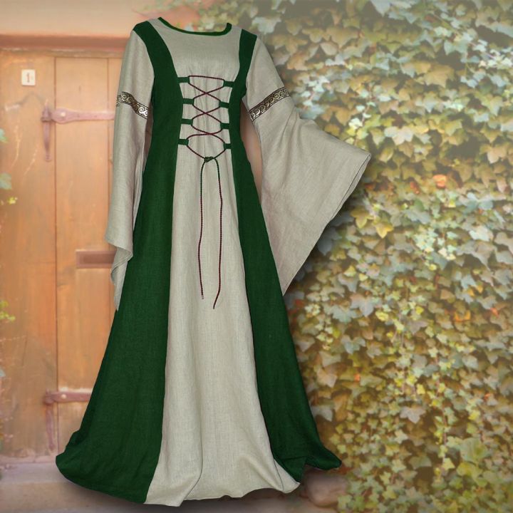 Robe médiévale Catherine sable et vert