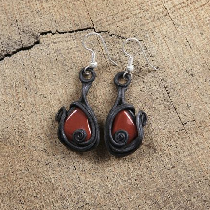 Boucles d'oreilles avec jaspe rouge