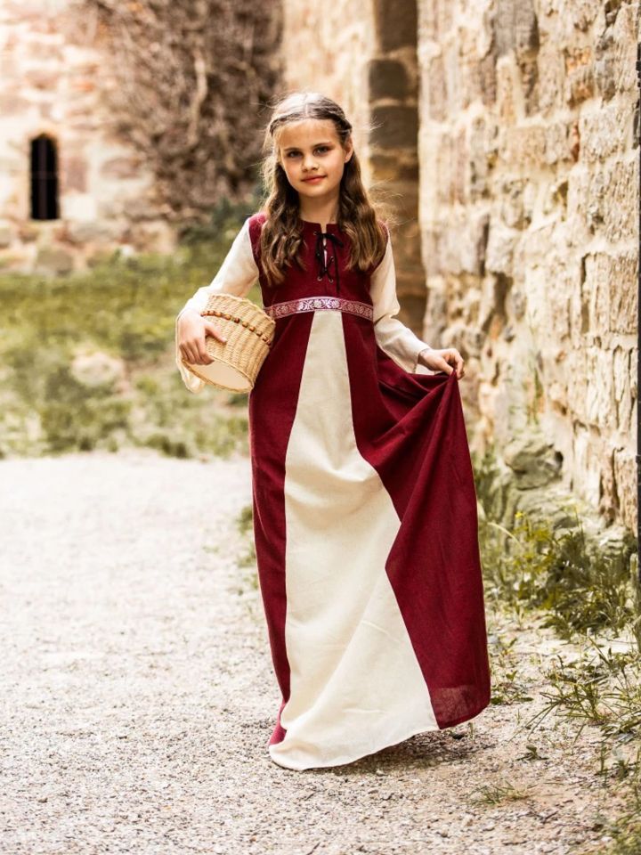 Robe médiévale "Piccolina" en rouge et écru 116