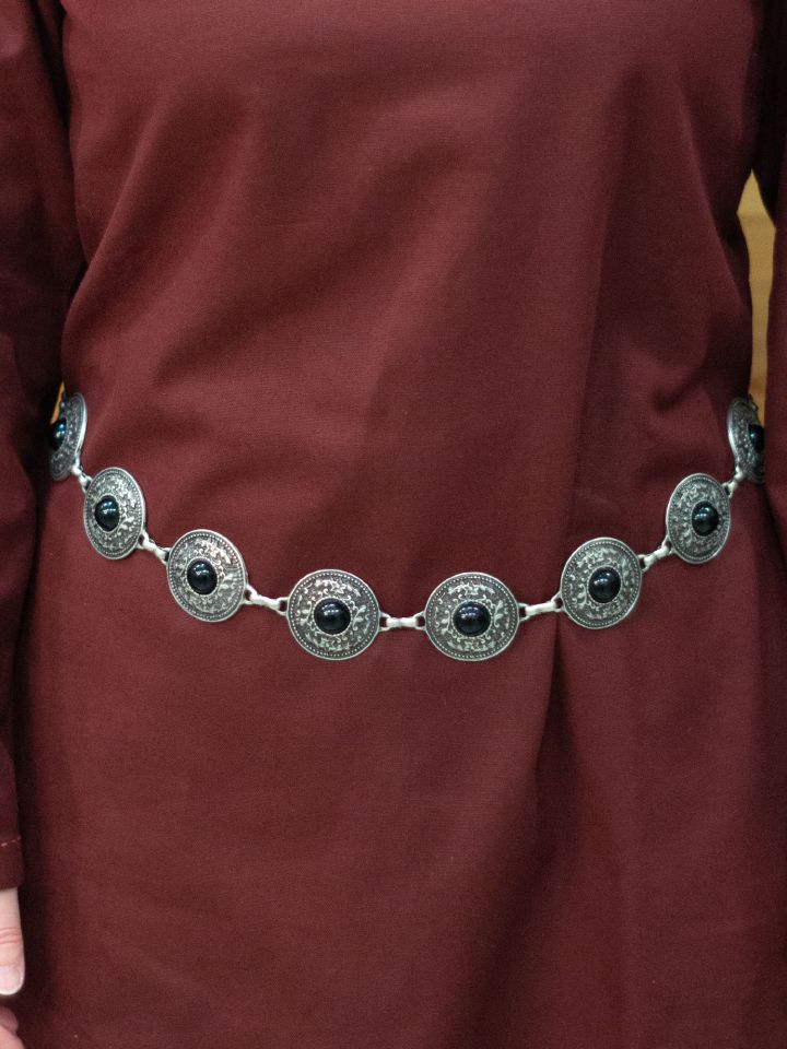 Ceinture chaîne avec pierres noires vieil argent