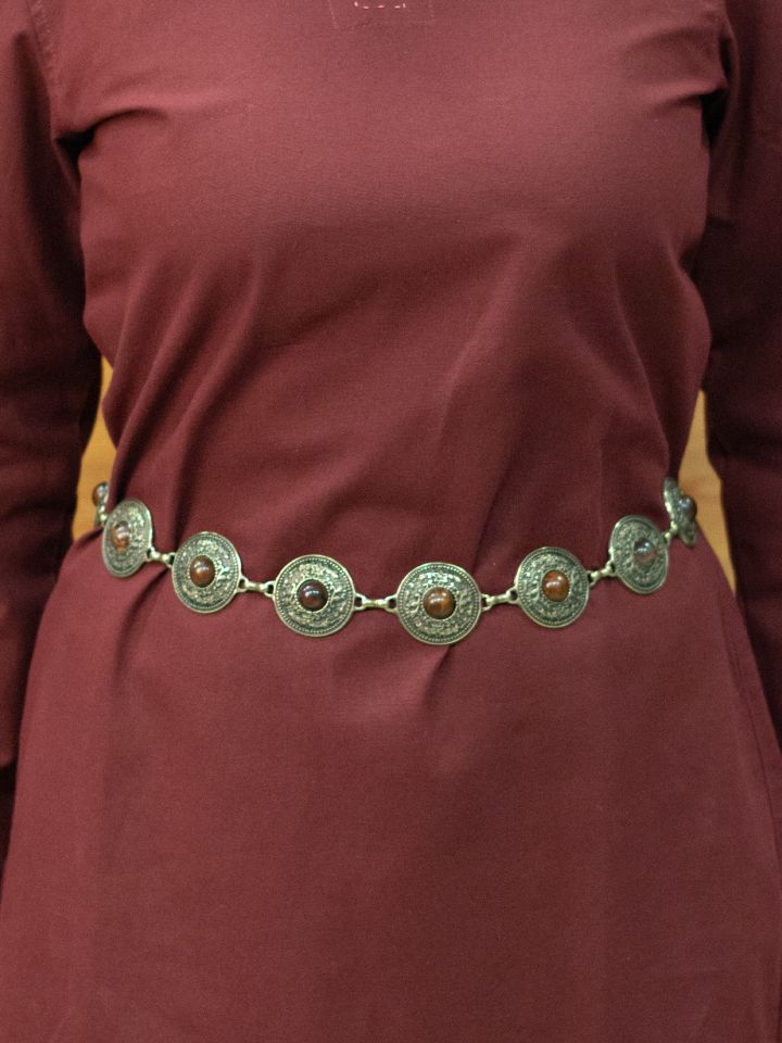 Ceinture en chaîne avec ornements et pierre brune laiton ancien