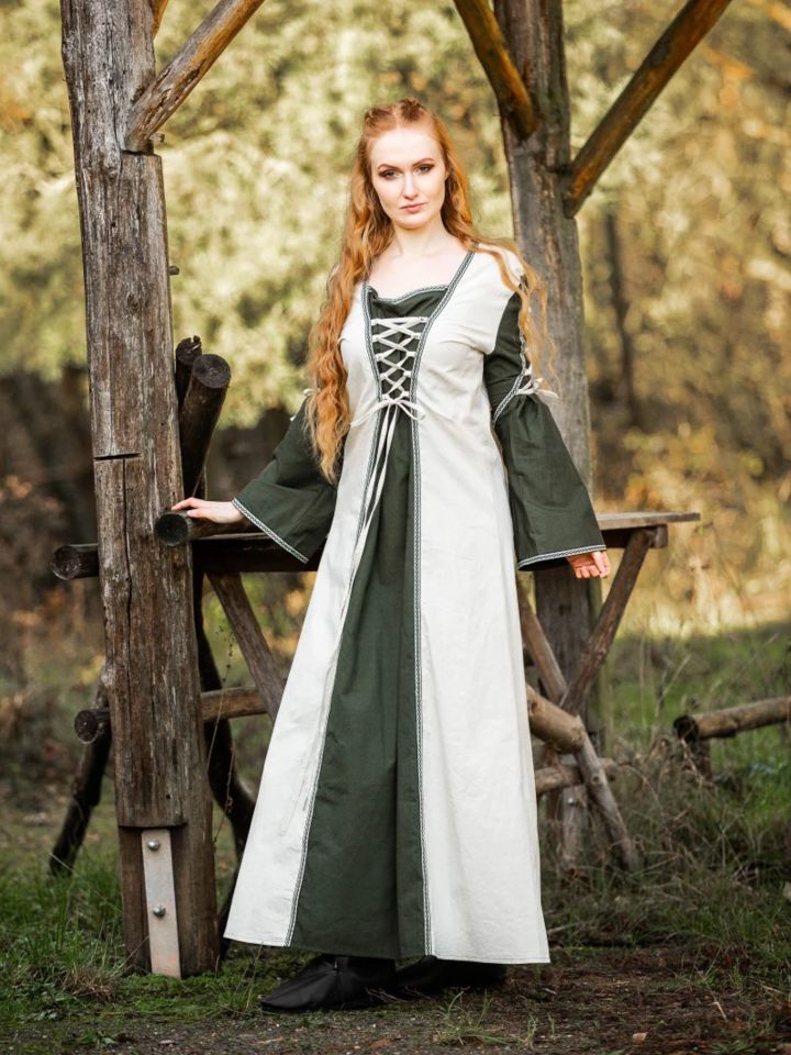 Robe médiévale Amalia écrue/verte