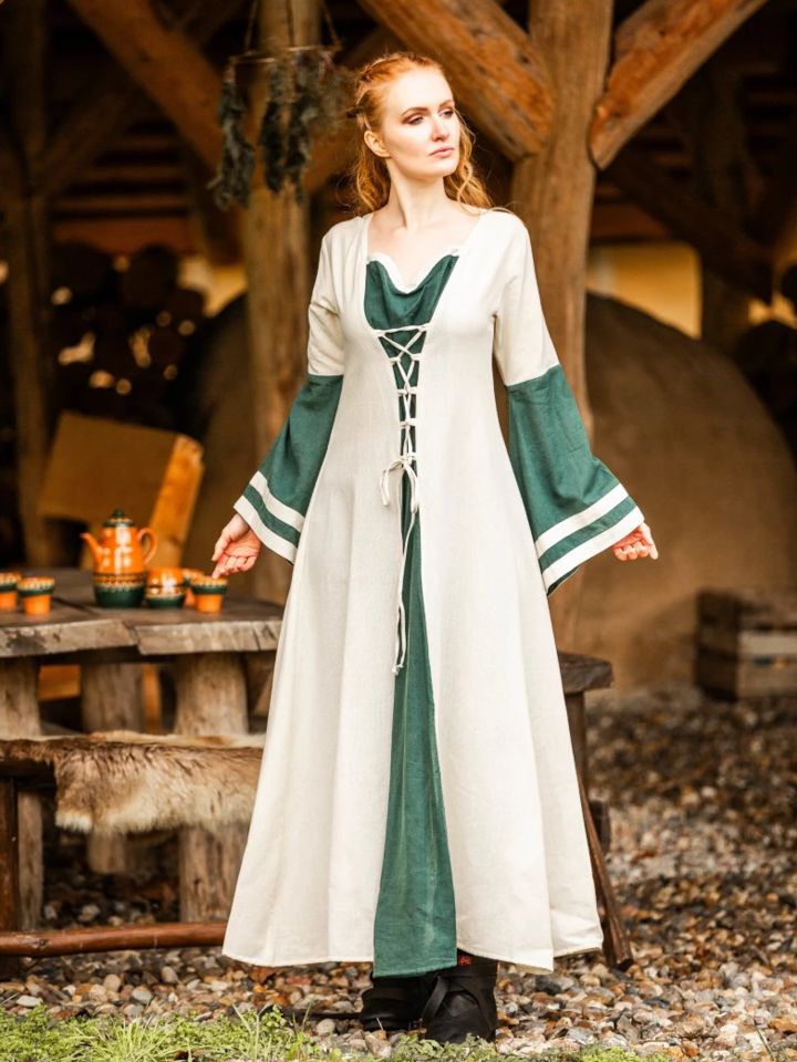 Robe médiévale Dorothea écrue/verte