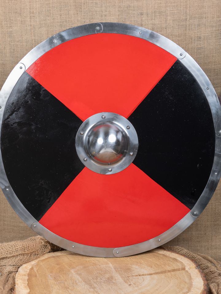 Bouclier rond de combat rouge-noir