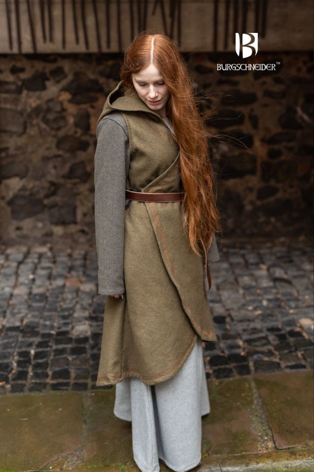 Robe portefeuille Myrana en feutre de laine, vert automne