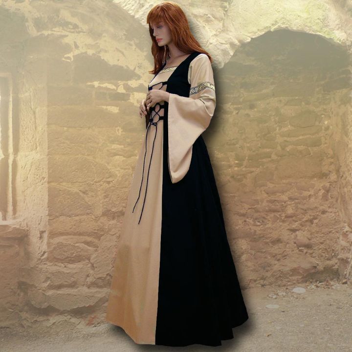 Robe médiévale Sylvia en noir et sable
