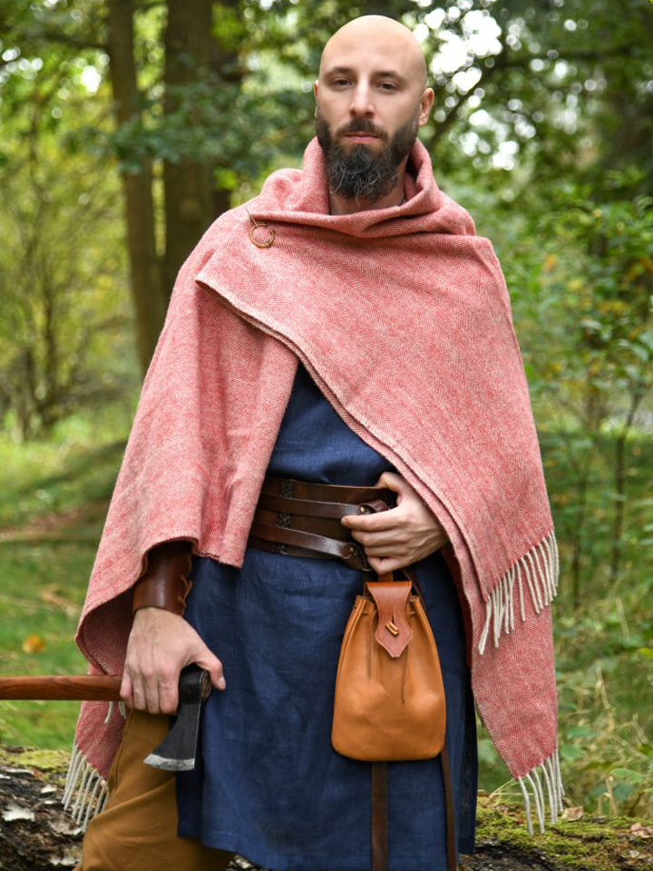 Manteau écharpe en laine à chevrons rouge