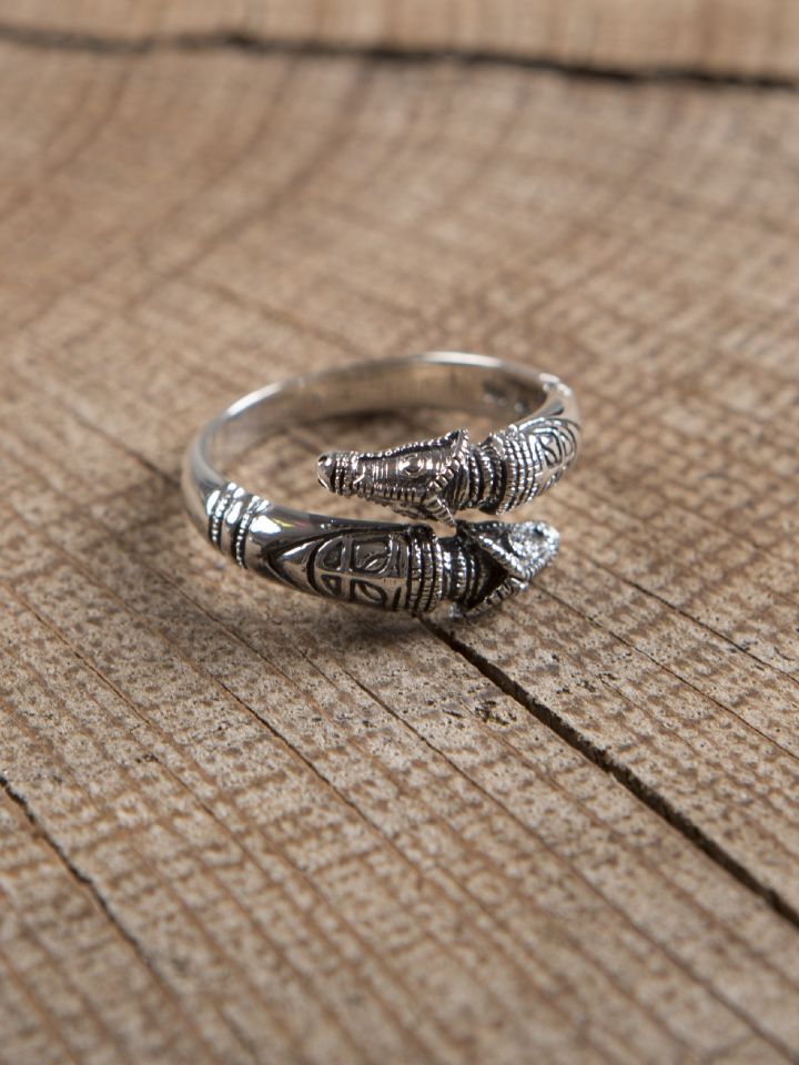 Bague viking têtes de dragon en argent petit