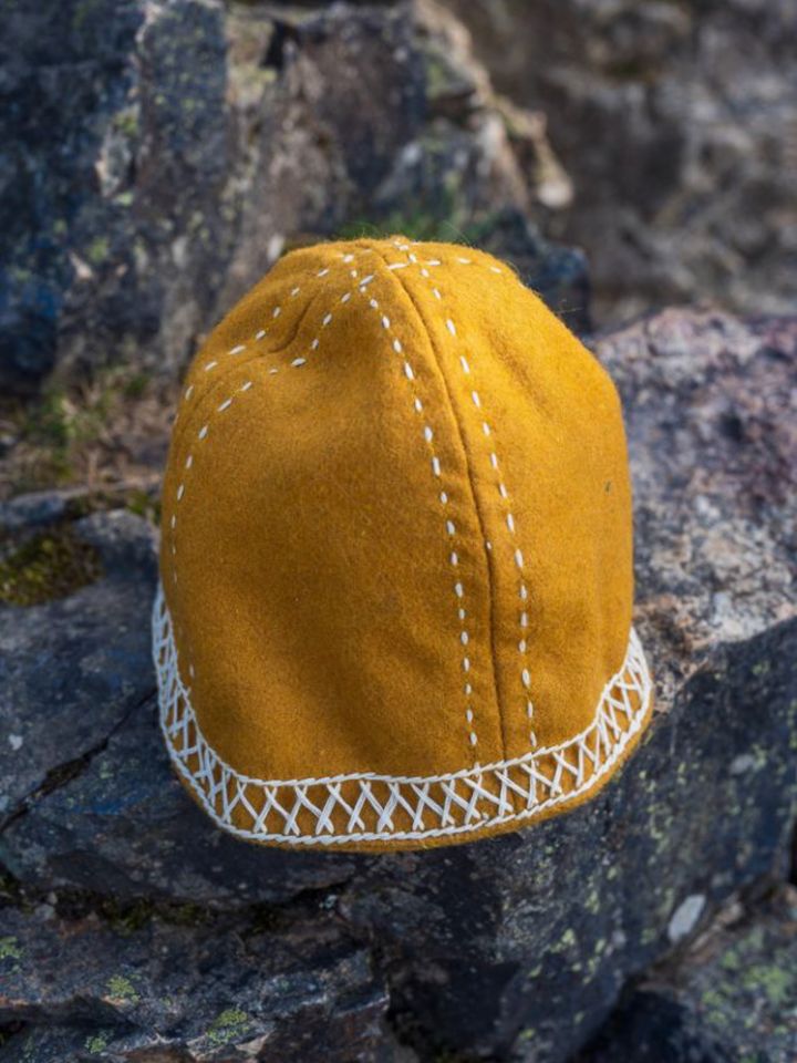 Chapeau viking Yngvy en laine, jaune XXL/XXXL  62-64