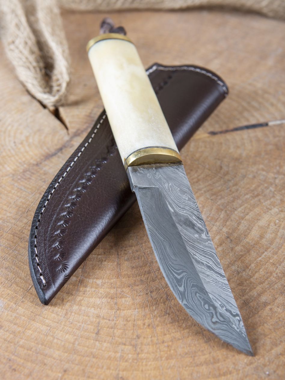 Couteau viking en acier damas avec poignée en bois / os - +queespadas