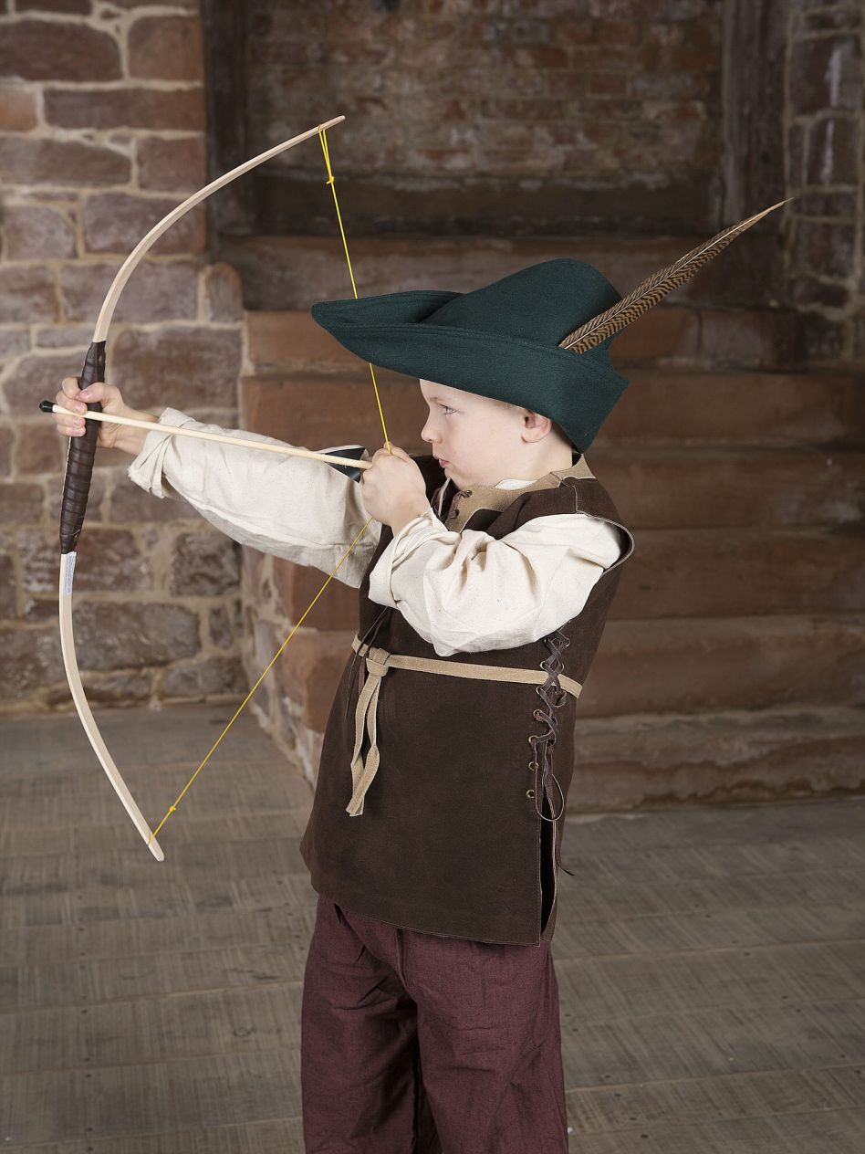 Arc d'enfant en bois - 3 flèches - Poignée velours marron