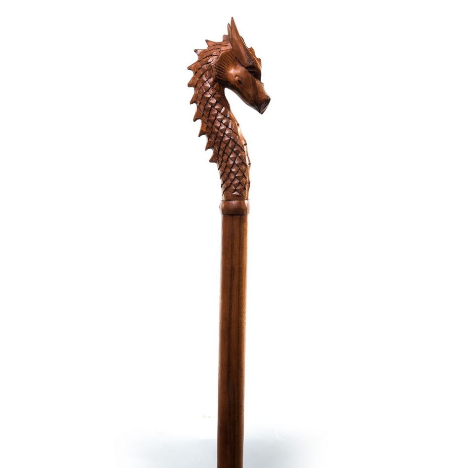 Wholesale 2 PIECES "antique bois Canne Bâton de marche avec manche en bois tête de dragon 