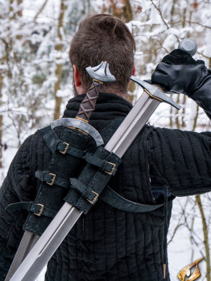 Double porte épée en cuir GN en noir 2