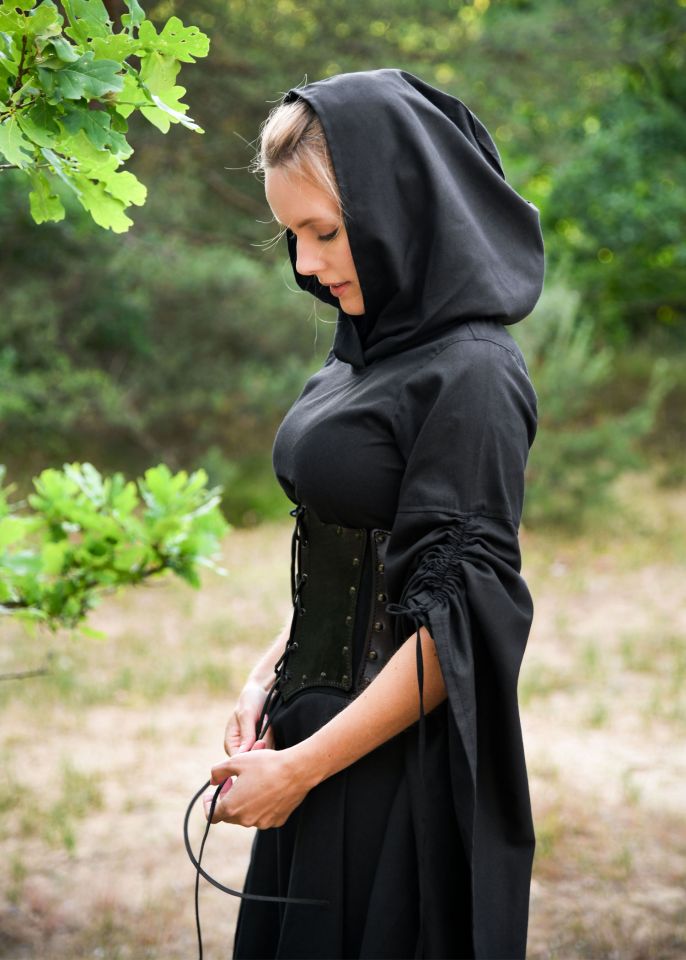 Robe médiévale Isra avec capuche, noire 2