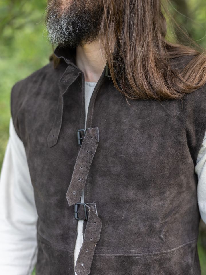 Gilet en cuir chamoisé, marron 2