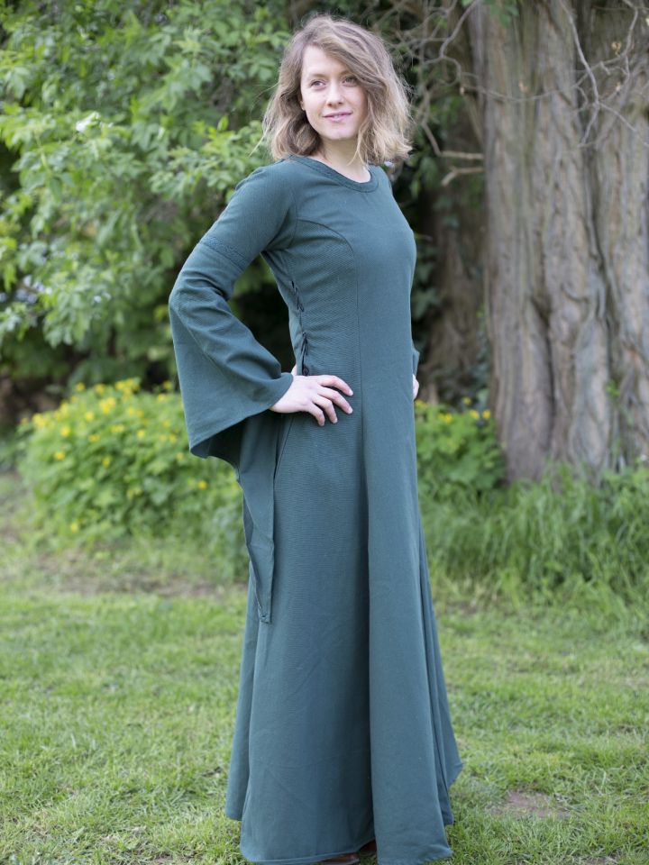 Robe manches trompette, en vert L 2