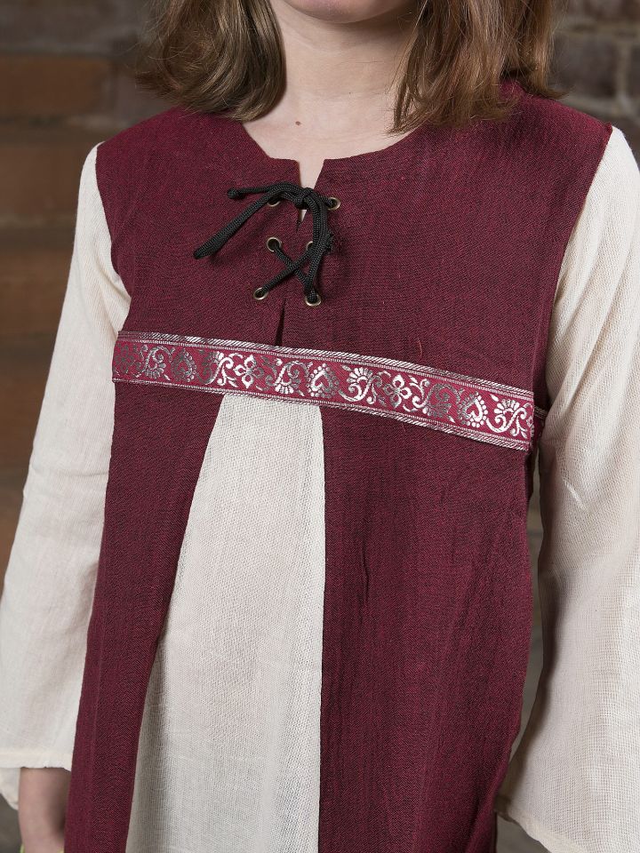 Robe médiévale "Piccolina" en rouge et écru 116 2