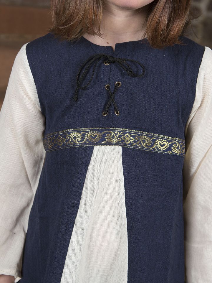 Robe médiévale "Piccolina" en bleu et écru 116 2