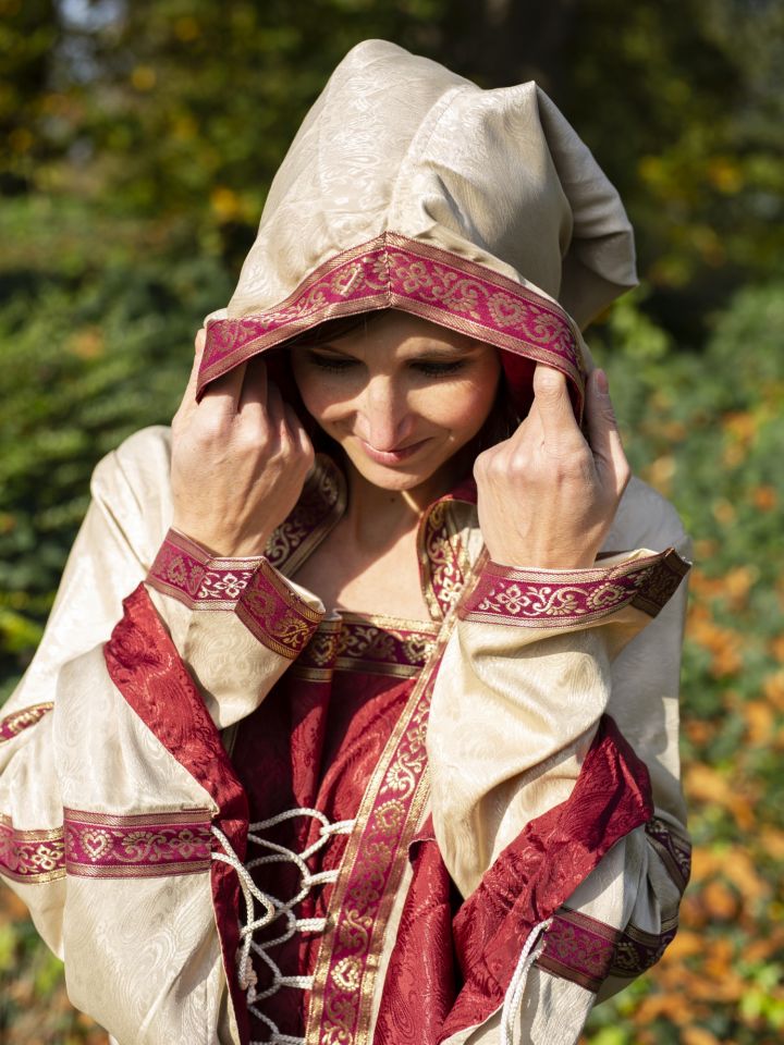 Robe à capuche avec ceinture en bordeaux-nature 2