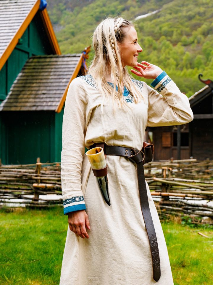 Robe viking Lagertha, bleue et écrue L 2