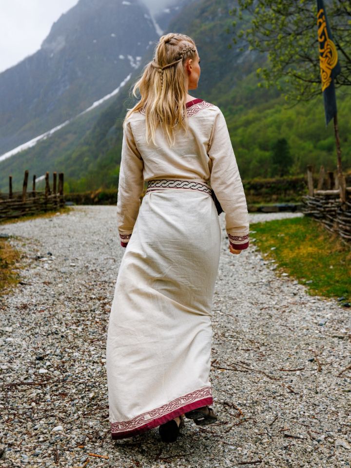 Robe viking Lagertha, rouge et écrue M 2