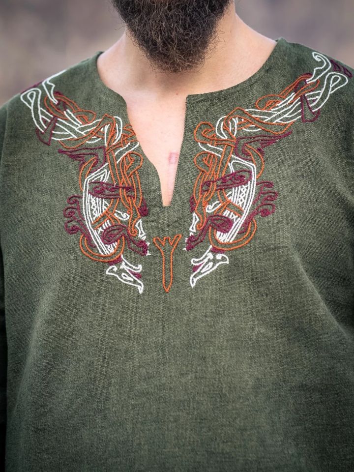 Tunique viking Snorri  verte ornement rouge-orange M 2