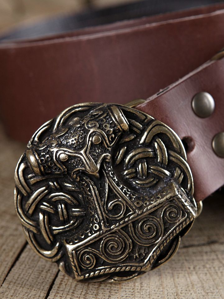 Ceinture en cuir avec boucle Marteau de Thor, en marron 2