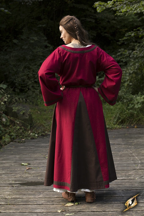 Robe médiévale Astride bicolore en marron et rouge S/M 2