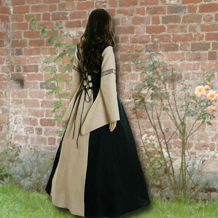 Robe médiévale Elisabeth en noir et sable 2