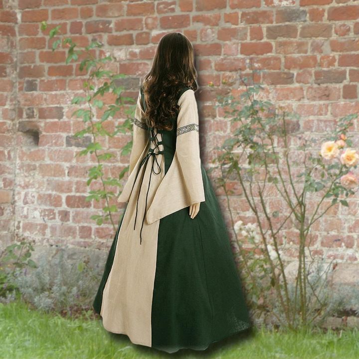 Robe médiévale Elisabeth en vert et sable 2