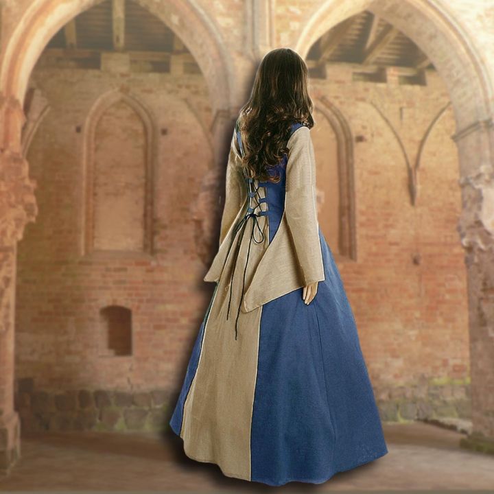 Robe médiévale Fabienne en bleu clair et sable 2
