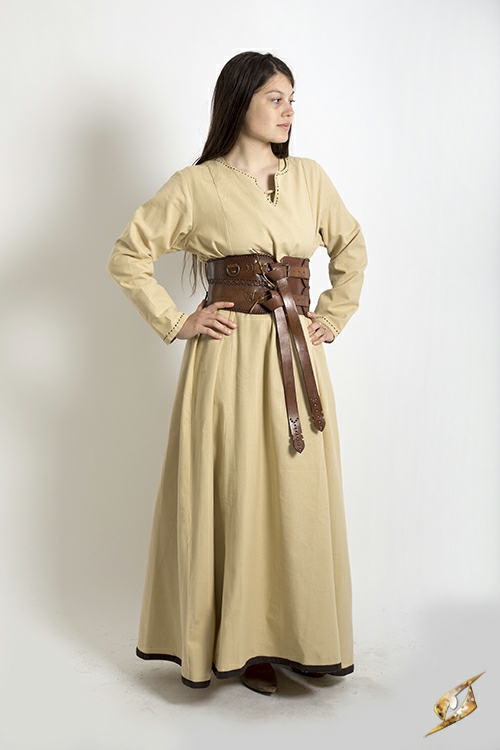 Robe avec surpiqures en beige S 2