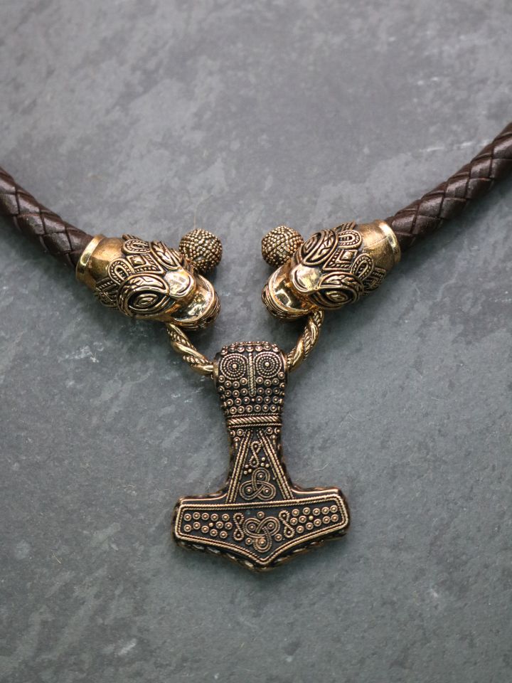 Collier en cuir avec marteau de Thor bronze 2