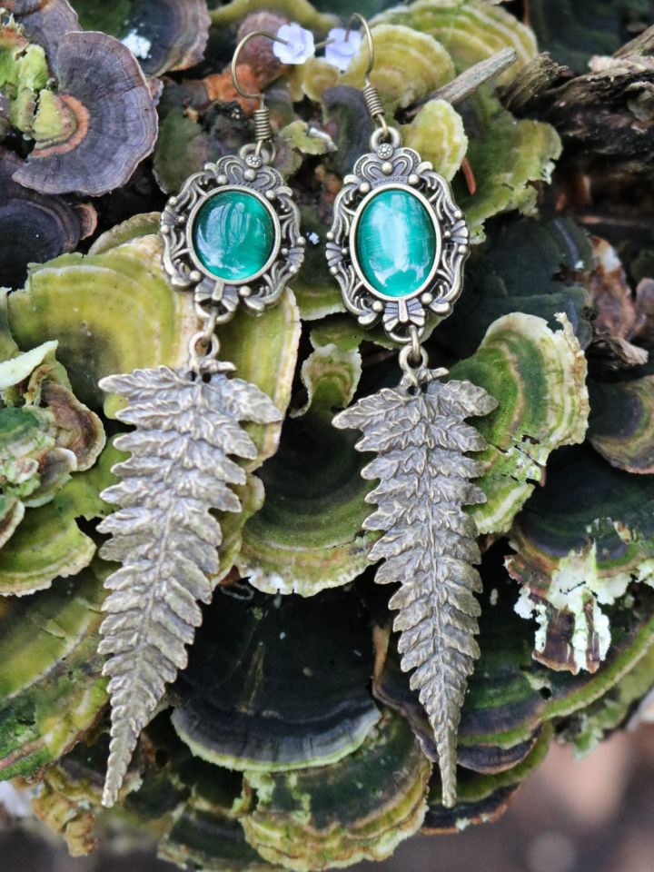 Boucles d'oreilles fougère, en vert 2