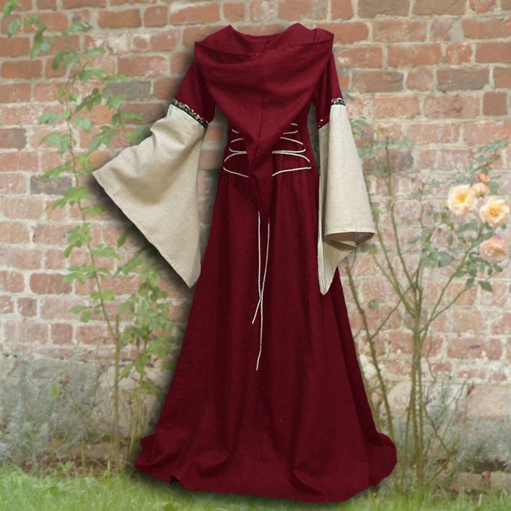 Robe médiévale Johanna à capuche en rouge 2