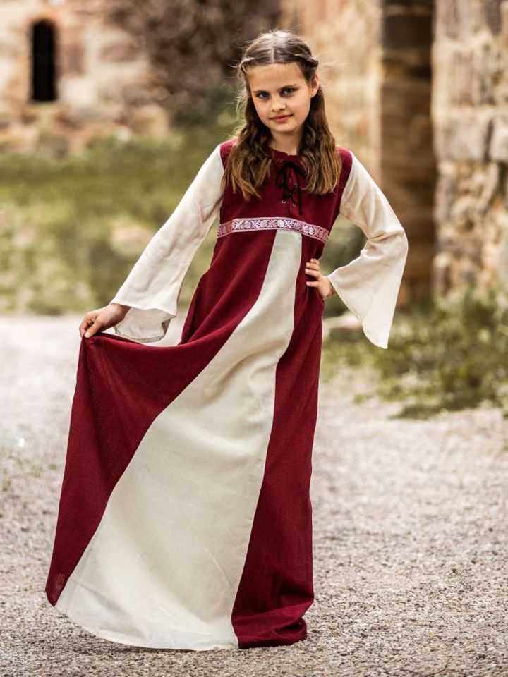 Robe médiévale "Piccolina" en rouge et écru 116 2