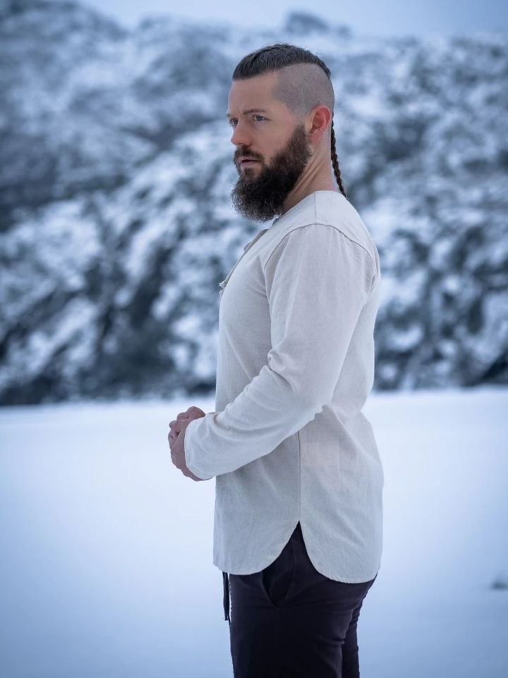 Chemise médiévale Otto avec fentes latérales, écrue 2