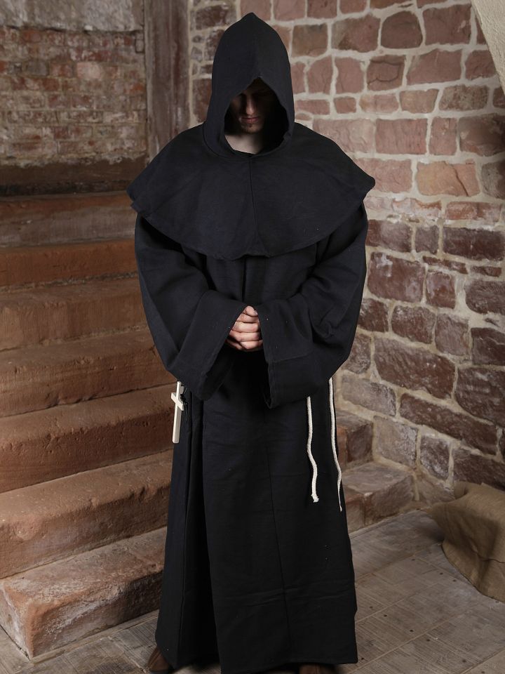 Habit de moine noir avec capuchon amovible 2