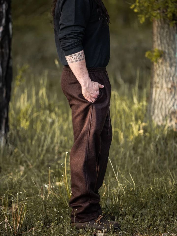 Pantalon médiéval en laine, marron 2