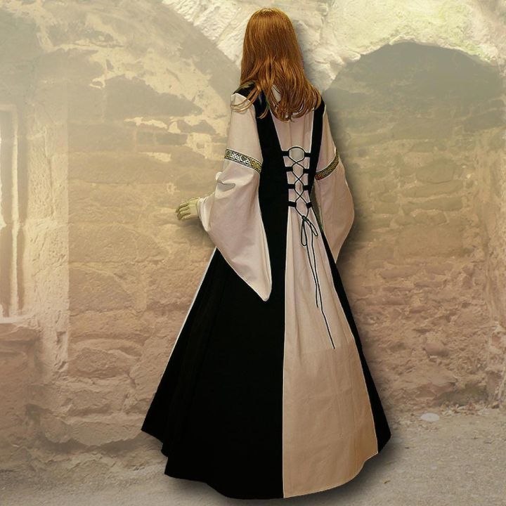 Robe médiévale Sylvia en noir et sable 2