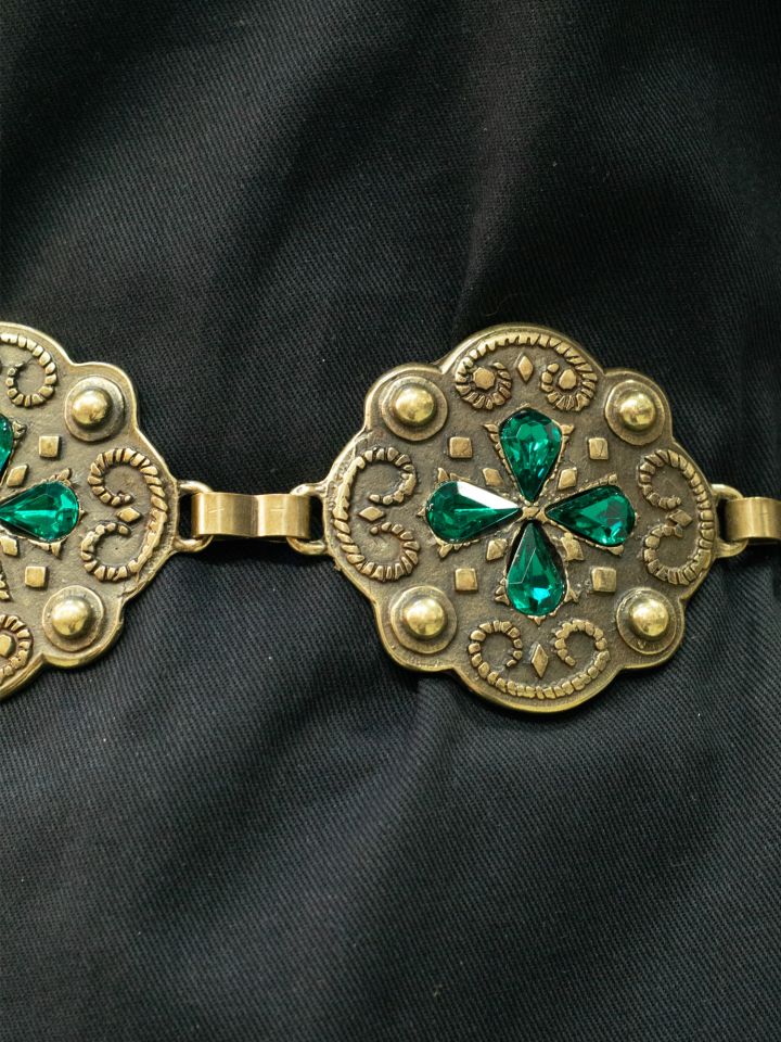 Ceinture en chaîne avec pierres vertes laiton ancien 2