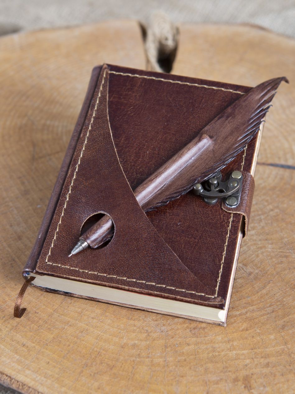 Carnet d'écriture en cuir marron, modèle moyen