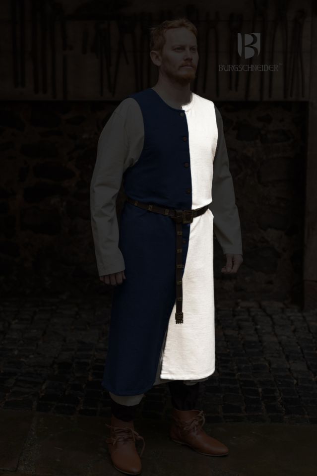 Côté gauche du tabard modulable bicolore Auderic en écru 3